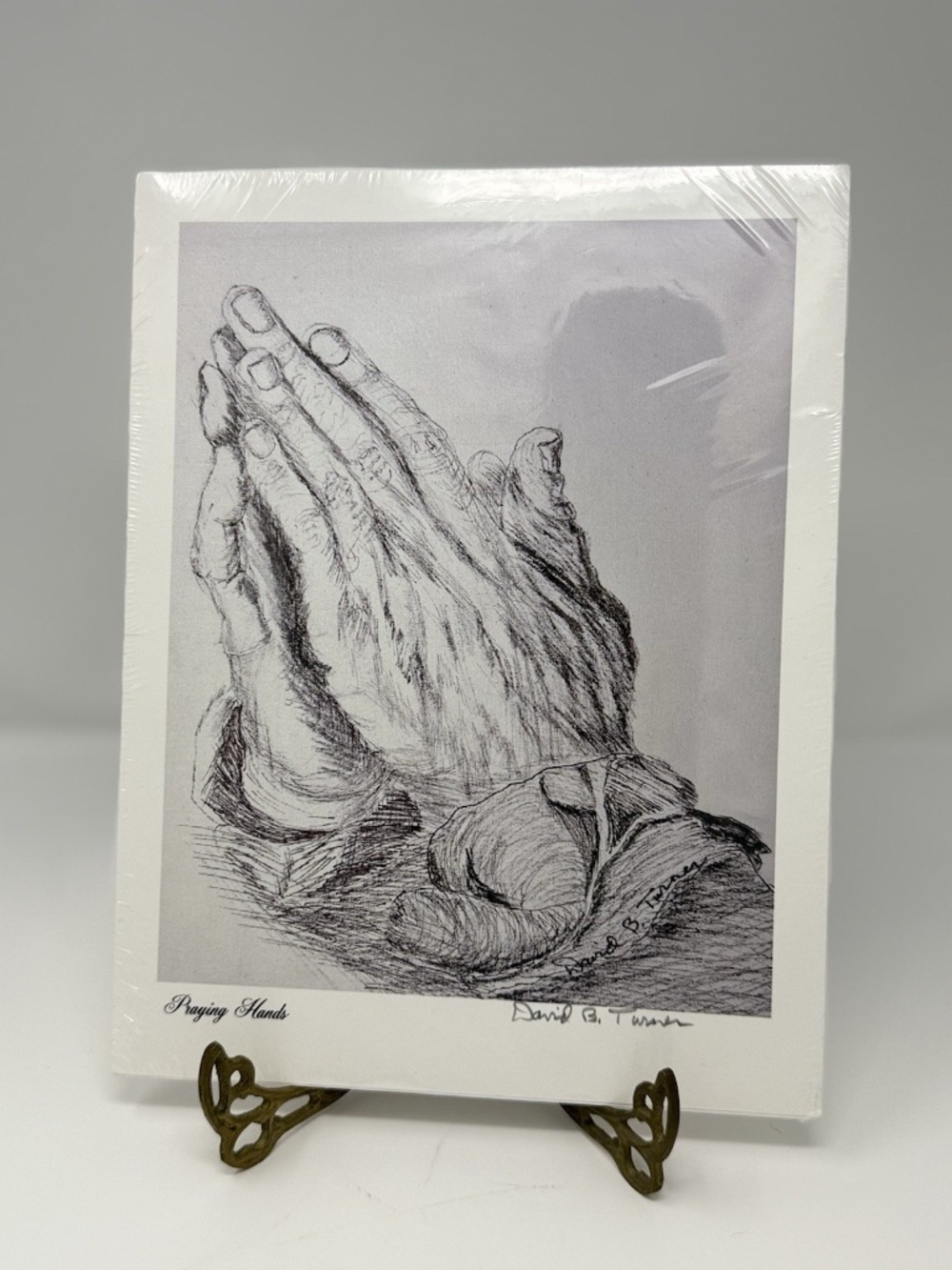 Praying Hands Drawing Litho Print Religious Art Signed David Turner - GA Artist